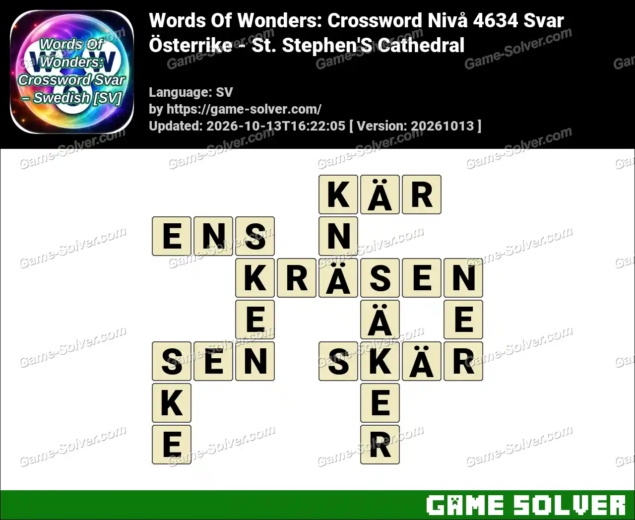 Words Of Wonders: Crossword Nivå 4634 Svar – Österrike – St. Stephen’S Cathedral